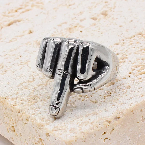 Punk Cool Middle Finger Up Ring Unique Rock 316L Stainless Steel Men's Ring Creative Biker Fashion Jewelry Gifts Wholesale - Image 2