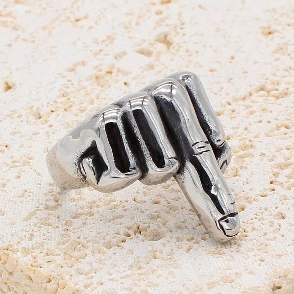 Punk Cool Middle Finger Up Ring Unique Rock 316L Stainless Steel Men's Ring Creative Biker Fashion Jewelry Gifts Wholesale - Image 12