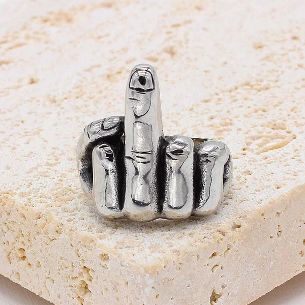 Punk Cool Middle Finger Up Ring Unique Rock 316L Stainless Steel Men's Ring Creative Biker Fashion Jewelry Gifts Wholesale - Image 10