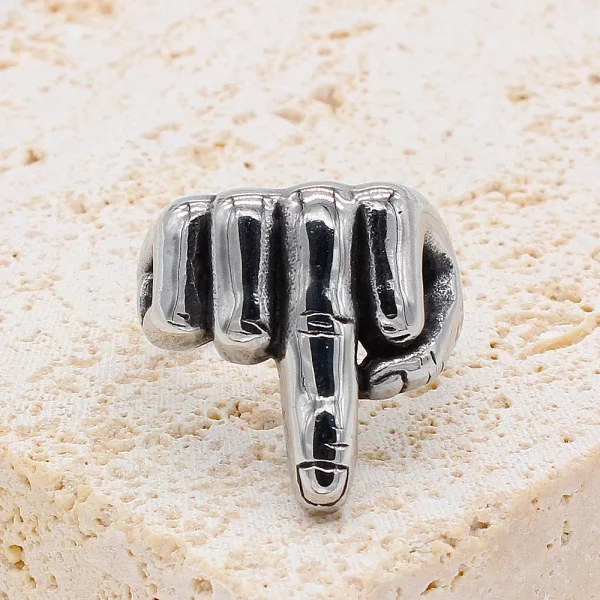 Punk Cool Middle Finger Up Ring Unique Rock 316L Stainless Steel Men's Ring Creative Biker Fashion Jewelry Gifts Wholesale - Image 11