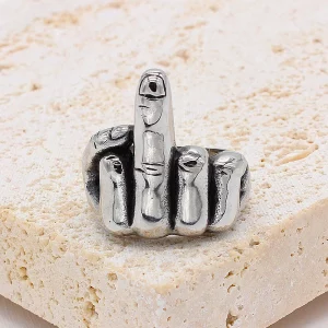 Punk Cool Middle Finger Up Ring Unique Rock 316L Stainless Steel Men's Ring Creative Biker Fashion Jewelry Gifts Wholesale